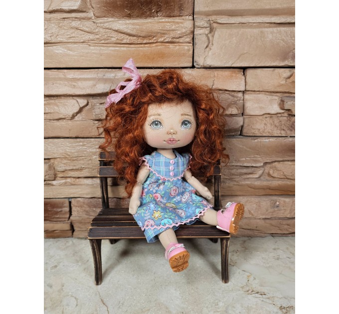 Small Handmade Rag Doll with Natural Brown Hair and Removable Clothes